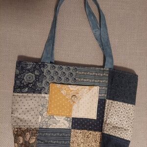 Patchwork Tote Bag - Blue and Yellow